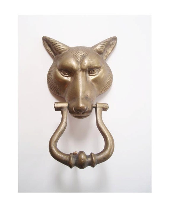 SALE Heavy Solid Brass Fox Head Door Knocker/ Wolf Head Door