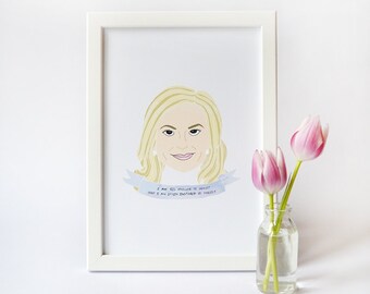 Leslie Knope Print · Illustrated Watercolour Style Print · Parks & Recreation Quote Print · TV Character Amy Poehler Portrait Print