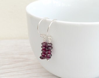 Garnet Earrings, Sterling Silver Earrings, January Birthstone Gift, Garnet Jewellery