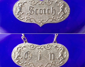 Vintage Reversible Scotch/Gin Decanter Label, Two Sided Liquor Bottle Tag