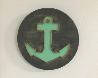 Anchors, nautical decor, beach decor, anchor decor, anchor wood sign, nautical wood sign, beachy decor, nautical nursery, sea foam green