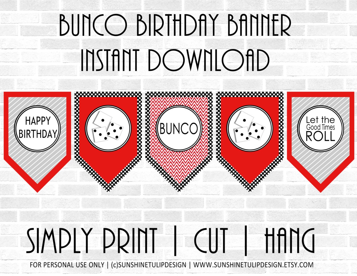 Printable BUNCO Birthday Banner, Printable Girls Night Out Bunco Banner ...