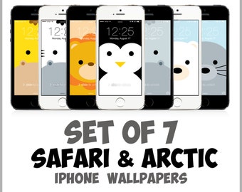 Safari and Arctic Animal iPhone wallpapers (lion, zebra, giraffe, hippo, penguin, seal, polar bear) iPhone 5, 5c, 5s, 6, 6 Plus