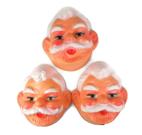 Santa Doll Faces Lightweight Plastic Christmas Crafts Lot of 3