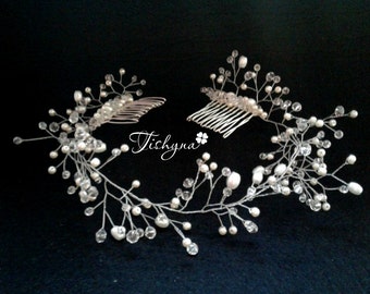 Bridal Hair comb Wedding Hair Vine prom hair Bridal Head piece Pearls crystal Bridal Headband Hairpiece Hair Vine party Tiara Diadem Wedding