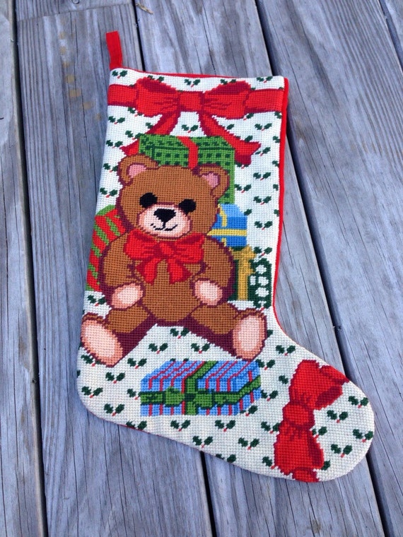 Large Teddy Bear Needlepoint Stocking