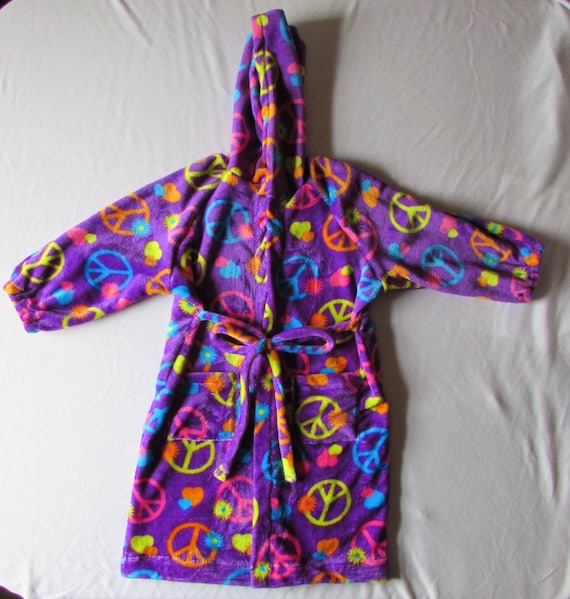 Peace sign robe / plush robe with pockets sizes 2T to 14 girls
