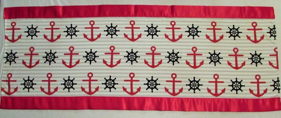 Nautical valance / anchor / sailboat / satin edge curtains/cotton valance/red satin edge