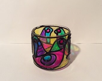 Vintage 1960s Counterpoint San Francisco Stained Glass Tea Light Candle Holder/Hippie Boho and Psychedelic