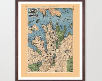 Sydney Map - Australia Map Art - Map Decor - Sydney Australia - Australian Art - Australia Map Art - Australia Wall Art - Old Sydney
