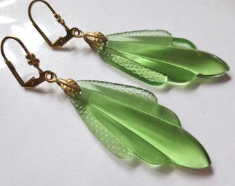 Green Art Deco earrings Art Nouveau earrings 1920s 1930s style vintage jewellery glass drop earrings large statement earrings