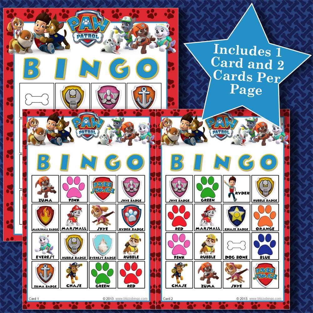 PAW PATROL 4x4 Bingo printable PDFs contain everything you