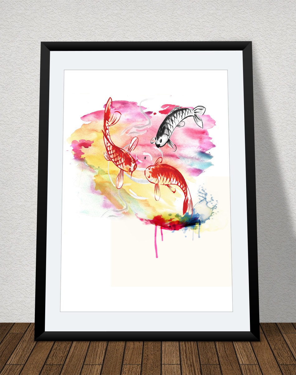 Koi Fish Print Japanese Wall Art Japan Print Prosperity