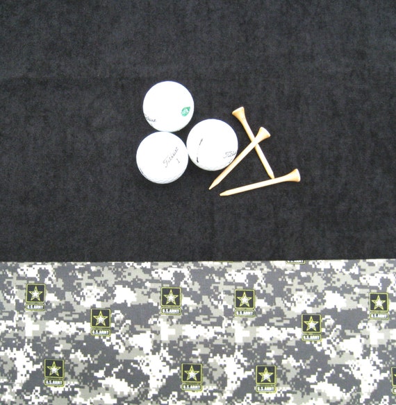 Army Golf Towel Veteran Golf Towel Black Velour by MamaMiaGalleria