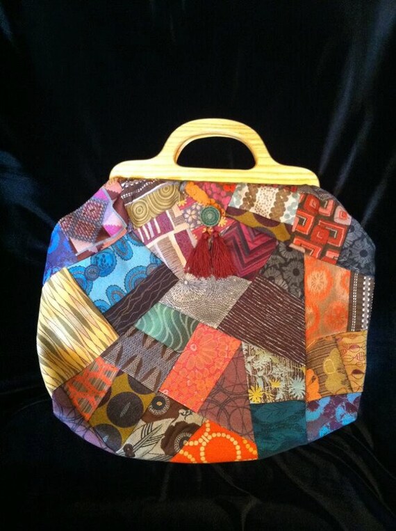 Large Knitting Tote Bag Crazy Quilt Design Vintage