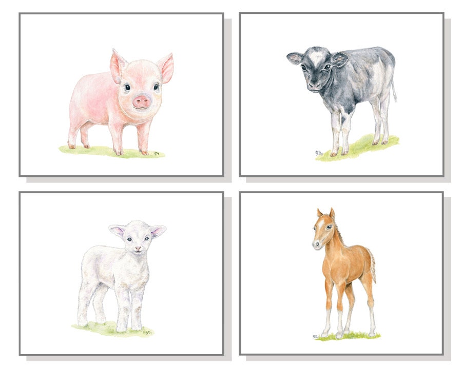 Farm Nursery Art Farm Animal Print Set of 4. by JamesRiverStudios