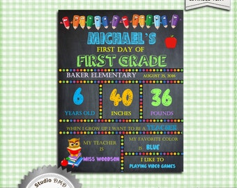 First Day of School Sign, Boy, Back to School, Kindergarten, Pre-School, Grade School Sign - DOWNLOAD Instantly - EDITABLE TEXT in Word
