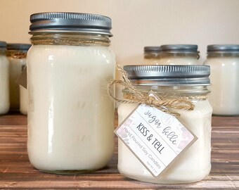 Soy Candles Handmade - Scented Candles - Romantic Candle - Gifts for Her - Anniversary Gift - White Candle - Feminine Scented - Kiss & Tell
