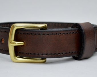Men's Leather Belt. 1 Inch Wide. Handcrafted, Premium 8/9 Ounce USA Veg Tanned Leather, Black or Brown, Solid Brass Hardware, MB1035