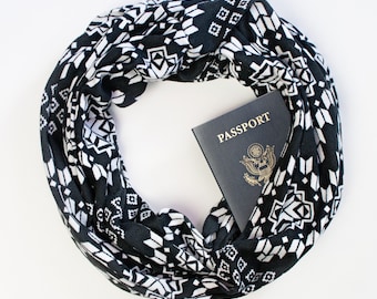 Dakota Scarf W/ Hidden Pocket- travel, hidden pocket scarf, gift, passport scarf, wedding, travel gear, travel gift, bridesmaid gift