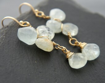 Aquamarine, Gold Filled Earrings, Flower Earrings, Natural Aquamarine, Bohemian Wedding, Something Blue, Bridesmaid Gift, Vine, Petal, Boho