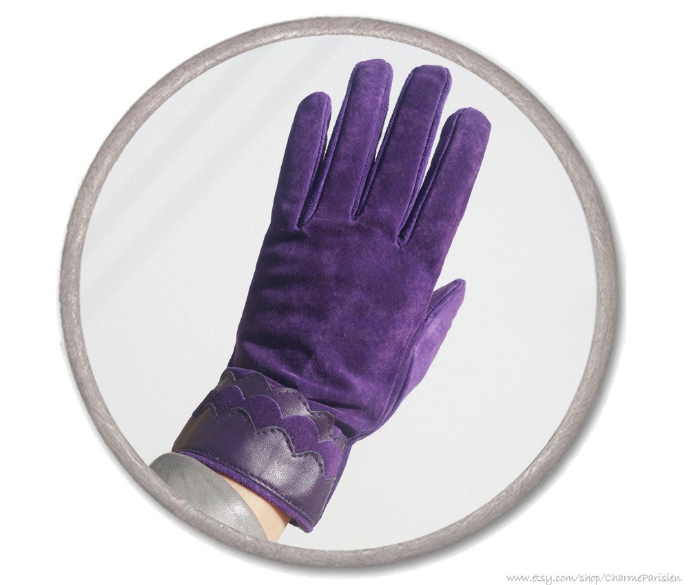 Violet suede GLOVES lilac LEATHER gloves womens