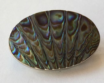 Antique Sterling Silver Carved Abalone Mother of Pearl Brooch