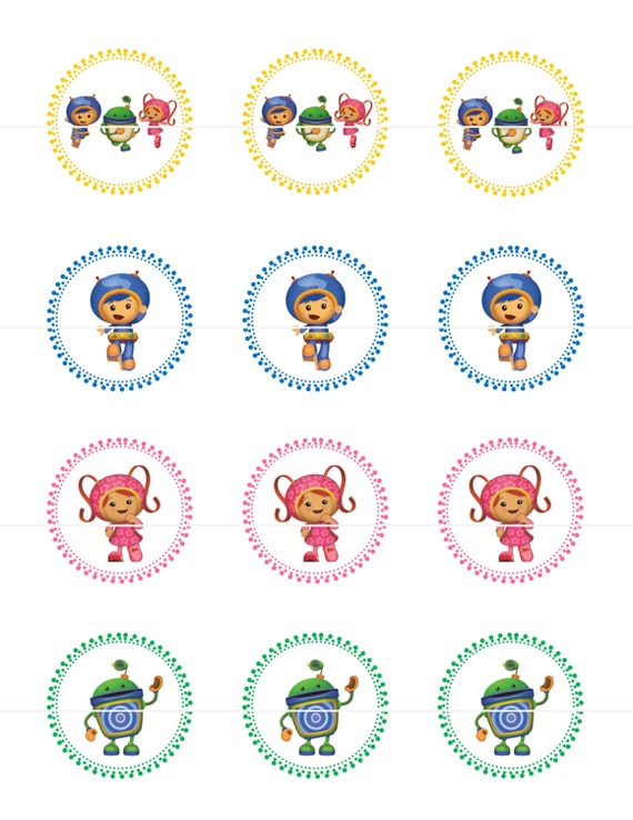 Items similar to Team Umizoomi Birthday Cupcake Toppers Tags Stickers ...