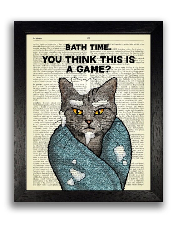 BATH TIME Bathroom Art Cool Funny Cat Poster Cute Wall