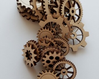 Set Of 24 Laser Cut Steam Punk Style Wooden Gear Variety Pack