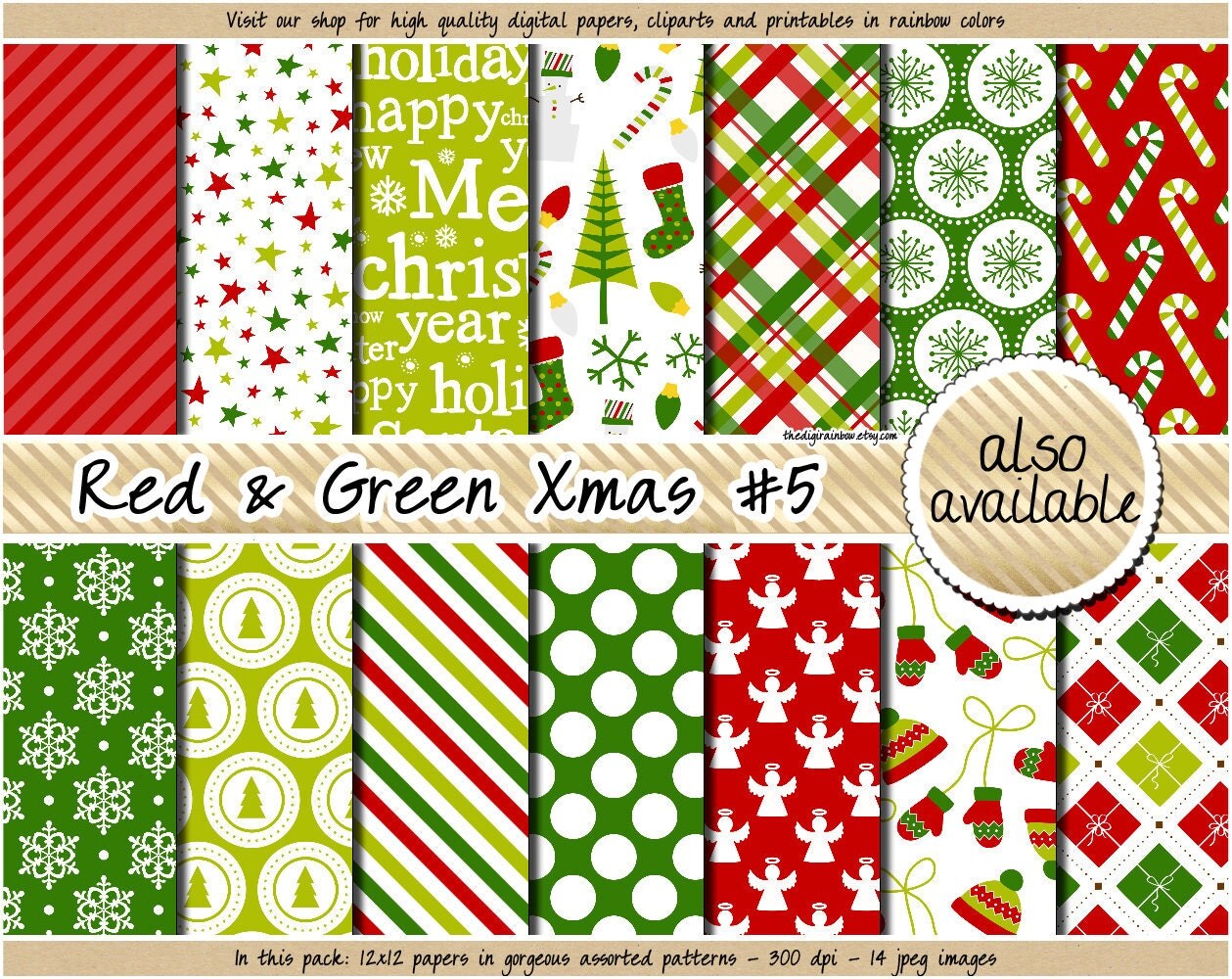 SALE christmas digital paper red and green christmas digital