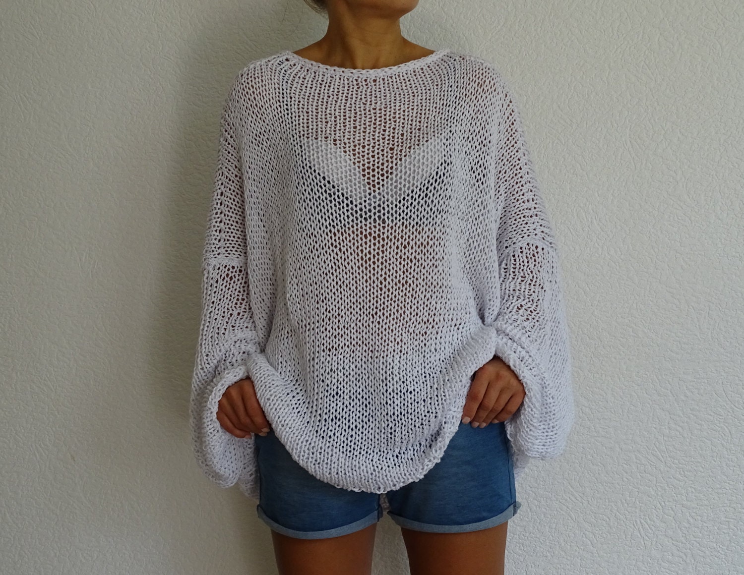 oversized chunky knit sweater white