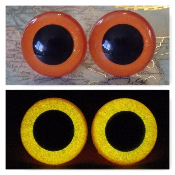18mm Glow In The Dark Eyes Orange Glitter Safety Eyes With