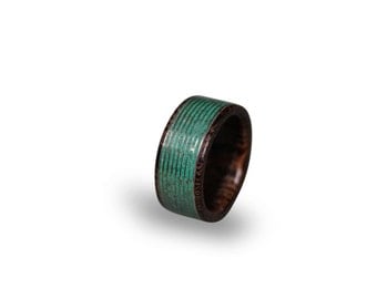 Wenge Wood Ring with Malachite Inlay, Unique Malachite Ring, Threaded Pattern Ringm, Mens Band, Mens Ring, Womens Ring