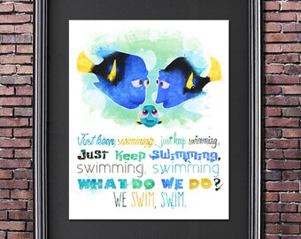 Finding Dory -- Just Keep Swimming Printable 8x10 Poster -- DIGITAL DOWNLOAD / Instant Download / Printable