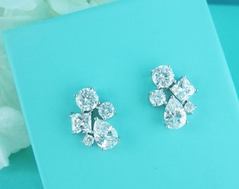 Wedding Earrings Stud, CZ stud earrings, bridal earrings, tear drop pear cubic zirconia earrings dangle earring, wedding jewelry 250995165