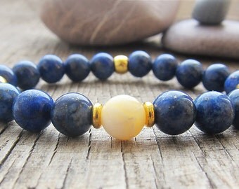 Mens Bracelet Unisex Bracelet Lapis Lazuli Bracelet Earthy Bracelet Shell peal Bracelet Gift ideas for men gifts for guys gifts for girls
