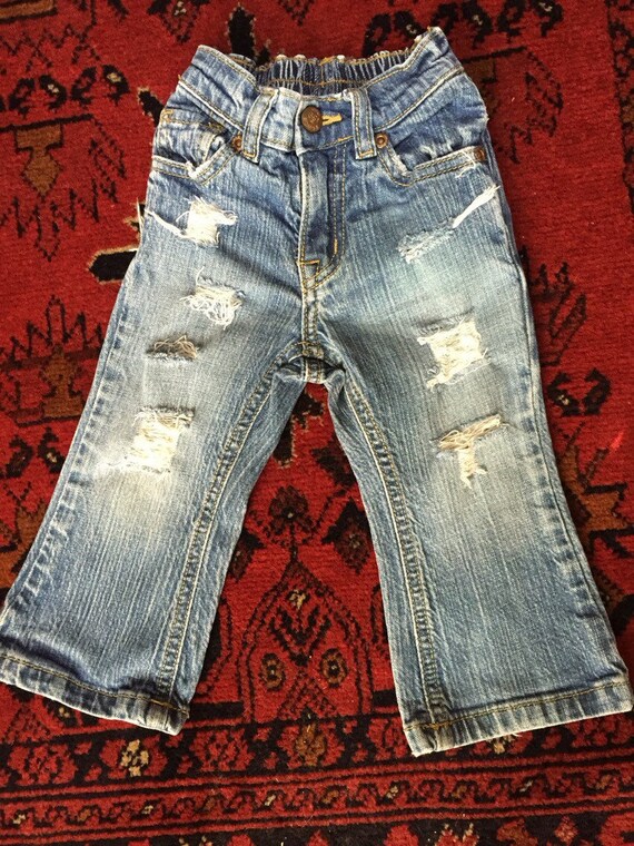 Distressed unisex blue jeans 18month boho by BexClothingRevivals