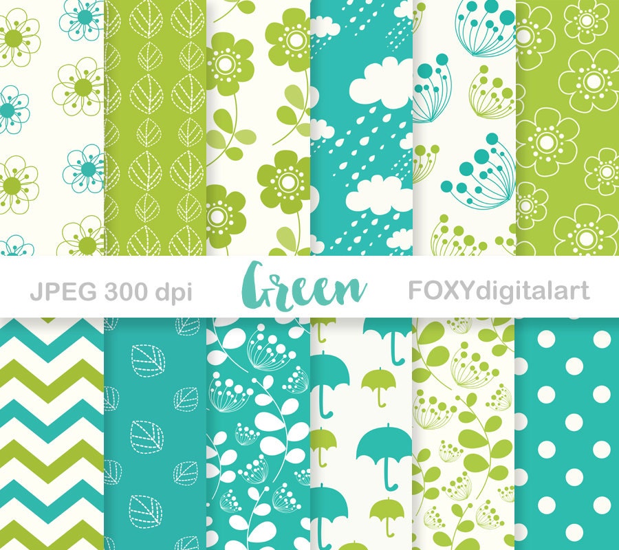 Lime Green Digital Paper Pack Lime Green Turquoise Scrapbook