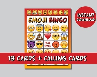Instand DL - Emoji Bingo 20 cards + calling cards emoji game emoticon Printable party birthday bingo (NOT editable)