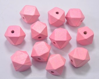Wooden Bead - 20PCS 20mm Pink Faceted Wood Beads 14 Hedron Geometric Figure Wooden beads.