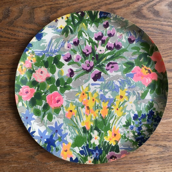 Vintage Floral Plastic Tray round plastic tray fabric tray