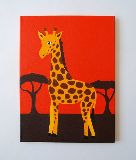 Original Giraffe Painting Safari Nursery Art by LittleTrunkArt
