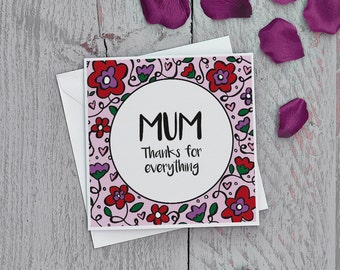Mother's Day Card, Happy Mothers Day Card, Mothers Day Card, Mums Day Card, Mum Card, Mom Card, Thanks Mum Card, Thank you Mum Card