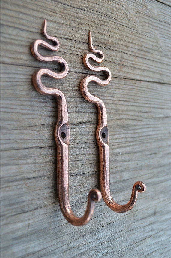 A pair of Beautiful artisan made solid copper snake coat hook