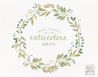 Watercolor wreath: painted floral wreath clipart / Wedding invitation clip art / commercial use / Greenery branches and leaves / CM0063j