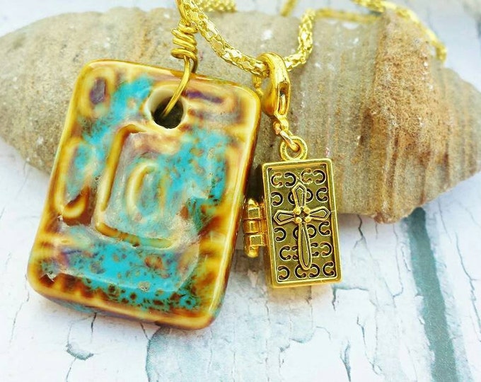 Inspirational Necklace ~ Long Gold Prayer Box Pendant ~ Boho-Chic Way To Show Your Faith ~ Thoughtful Gift For Prayer Warrior Christian BFF