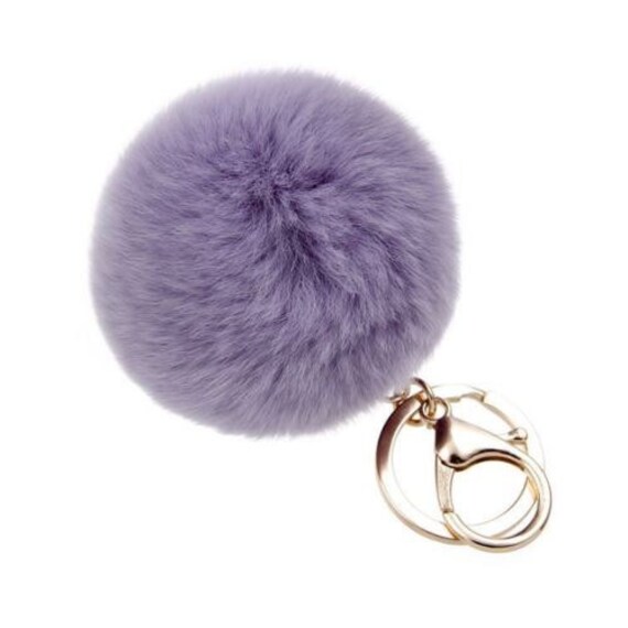 Purple Fluffy pom pom Keychain Handbag Charm by KandibagBoutique