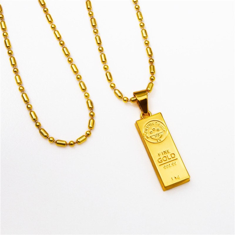 hip hop in GOLD WE TRUST bar pendent jewel necklace 18k real