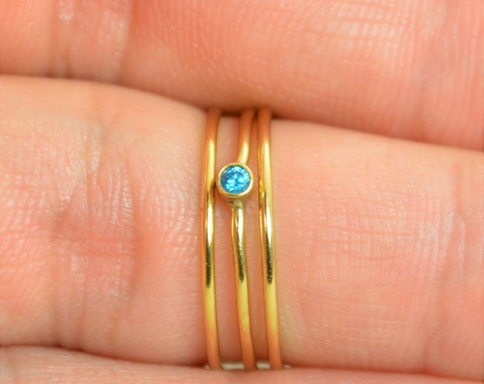 Tiny Blue Zircon Ring, Gold Filled Blue Zircon Ring, Zircon Stacking Ring, Zircon Mothers Ring, December Birthstone, Gold Filled Zircon Ring
